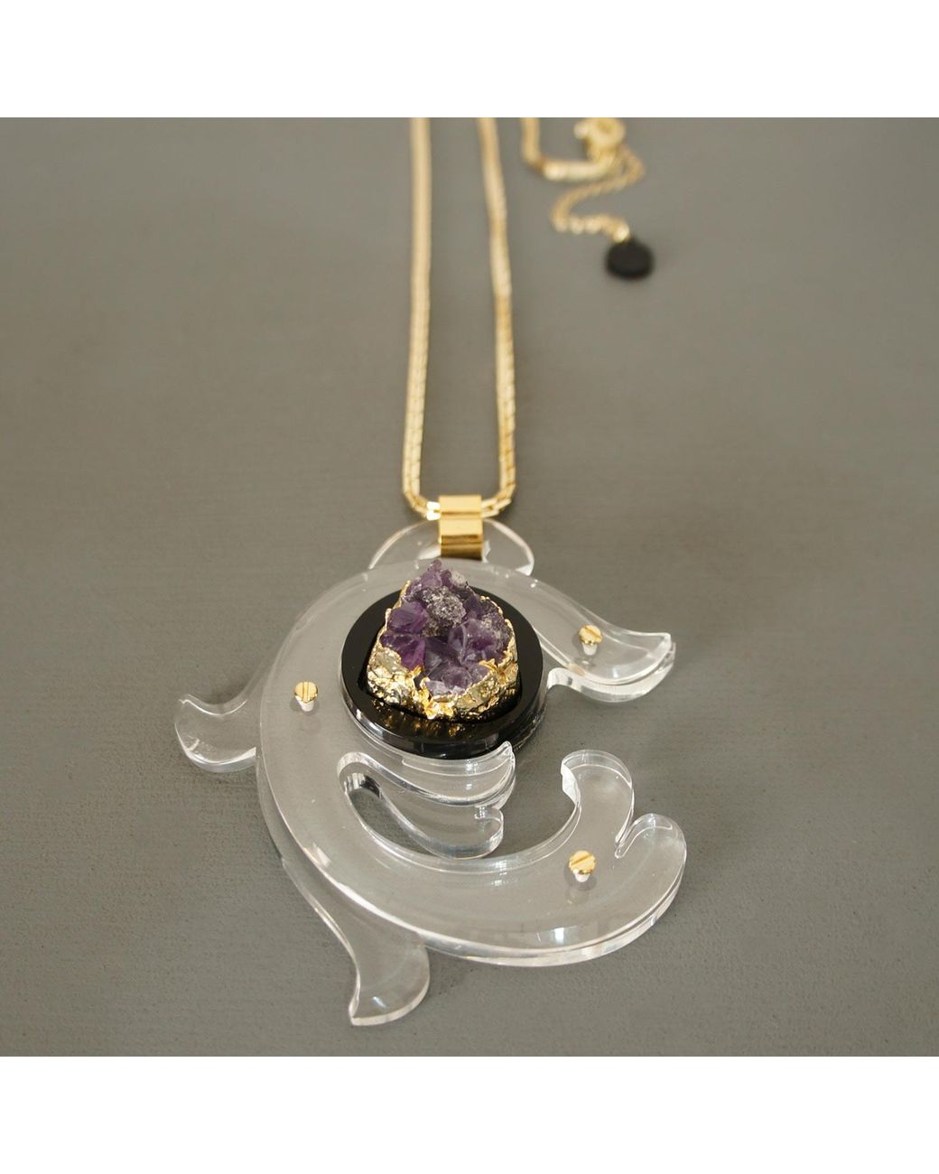 Gissa Bicalho Black Handmade Acrylic Necklace Pendant Aura