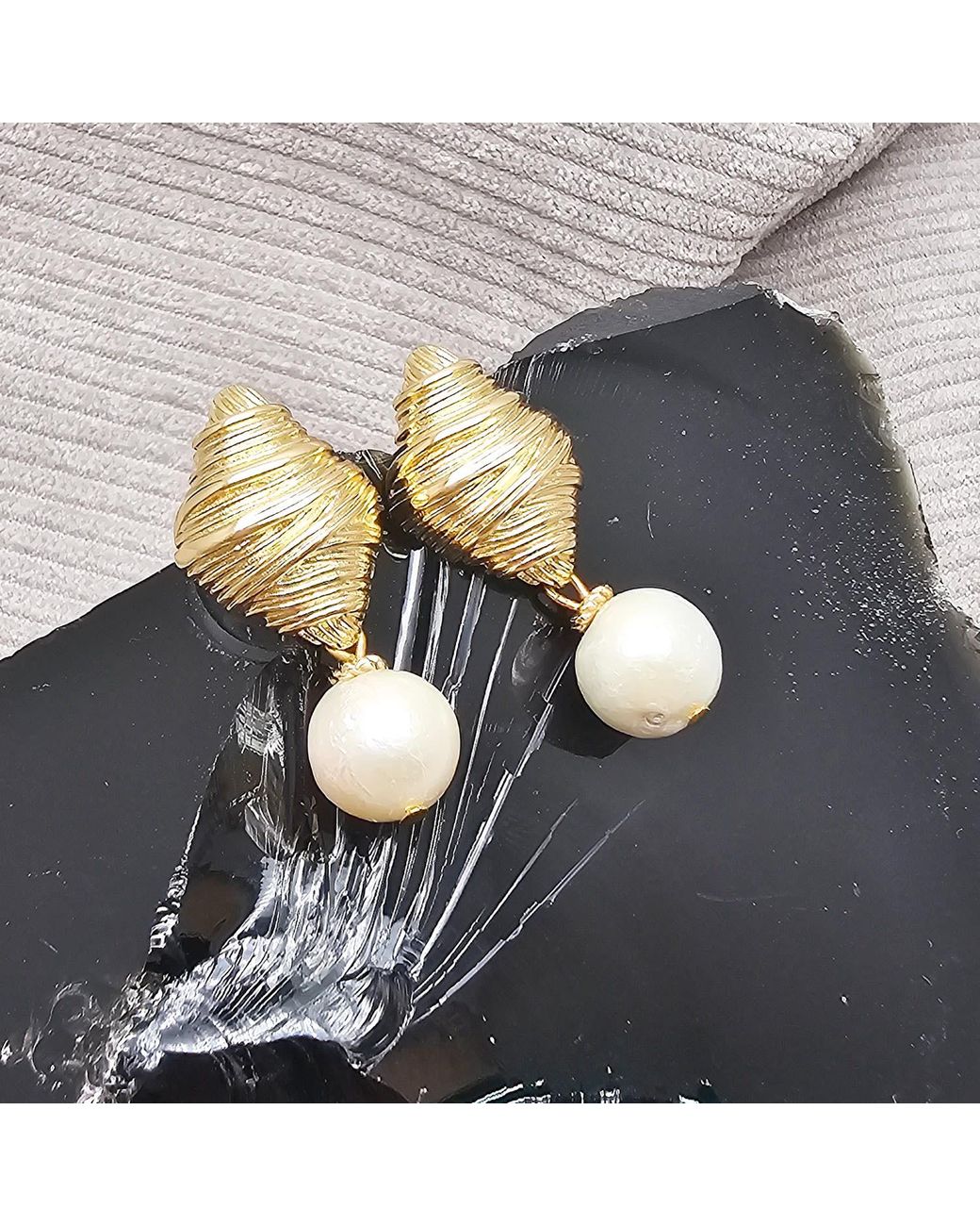 Farra Metallic Freshwater Pearl Dangle Stud Earrings