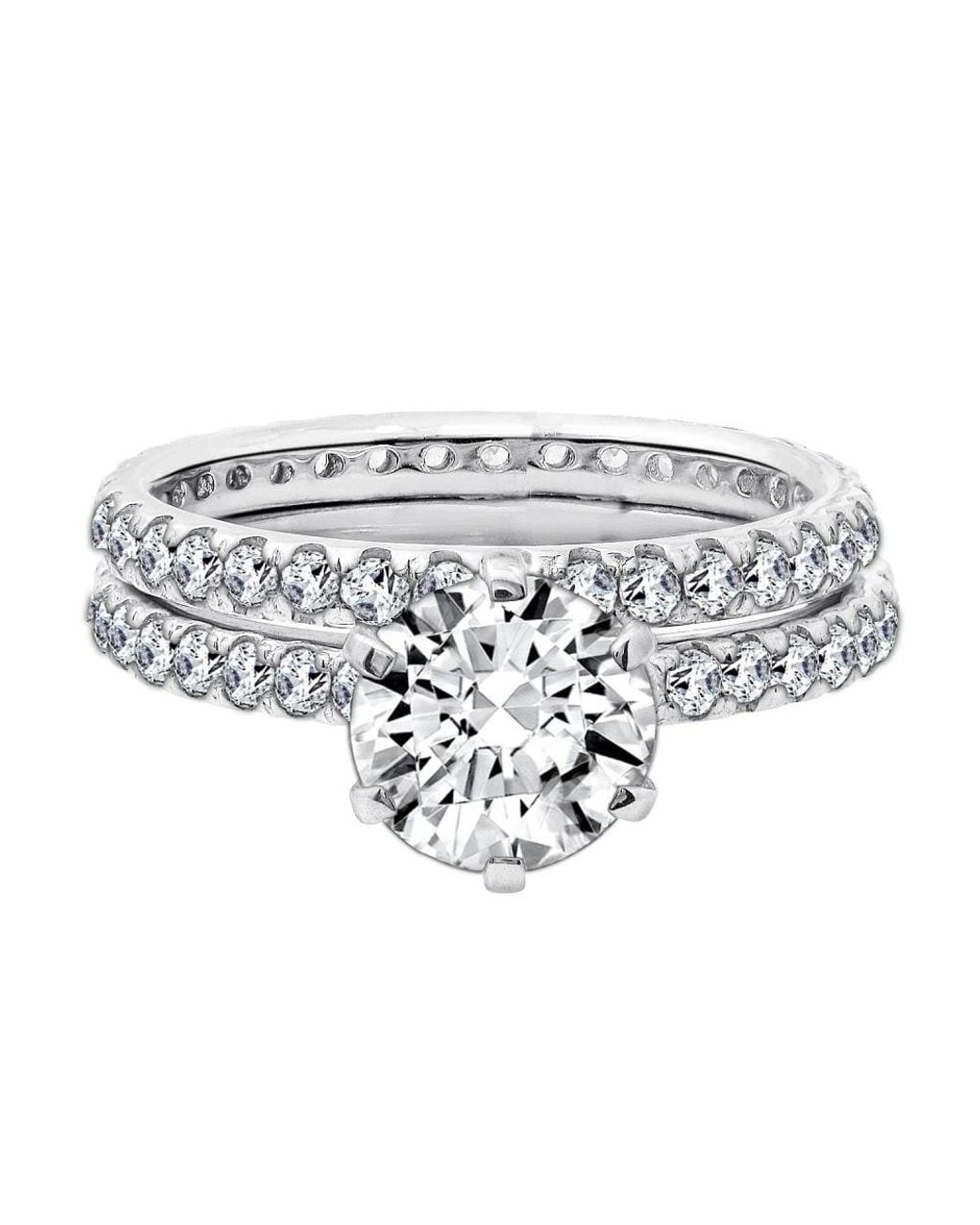 Diamonbliss White 3 Carats Round Cut Thin Band Wedding Set