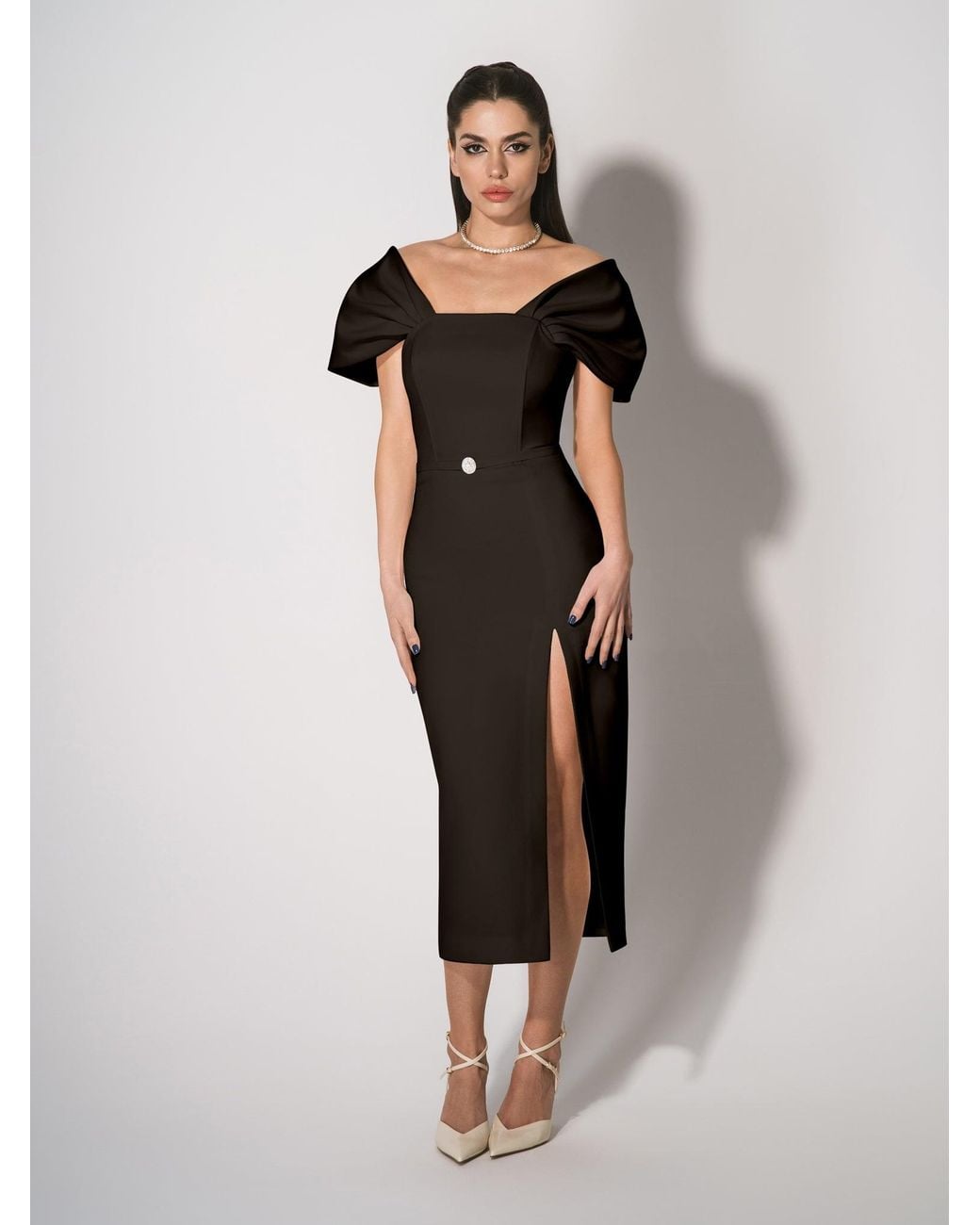 Tia Dorraine Black Mirage Crystal Ornament Midi Dress