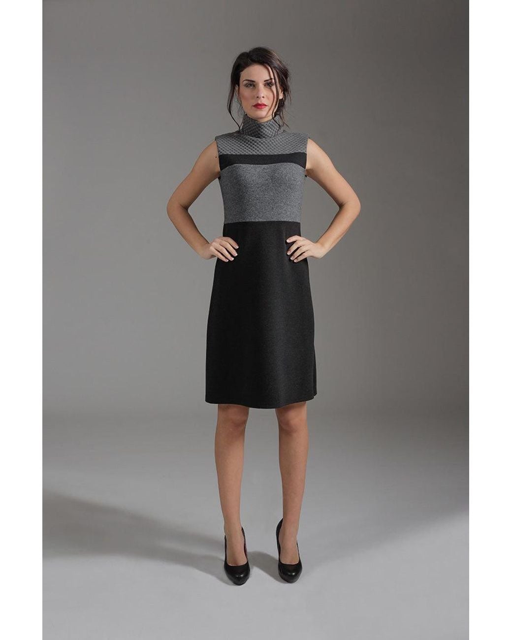 Conquista Black Three Fabric Sleeveless Jersey Dress