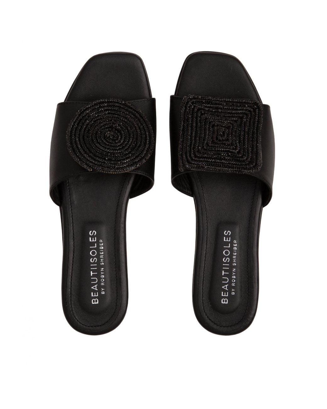 Beautiisoles by Robyn Shreiber Made in Italy Black Adeline Leather Flat Sandal Comfortable & Sexy Work & Valentine Evening Slide