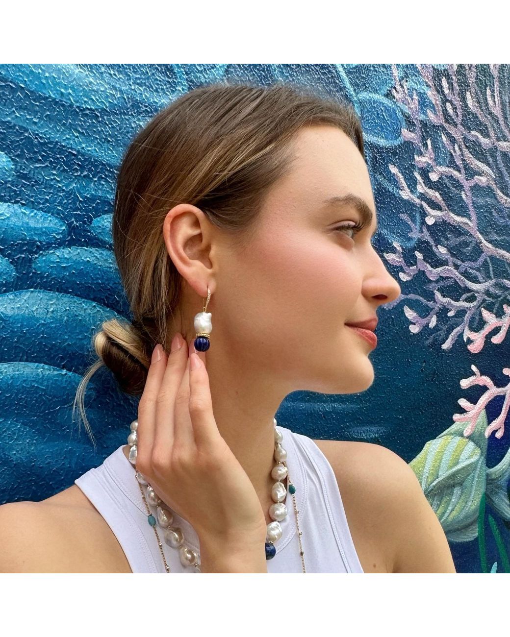 Farra Blue Classic Baroque Pearls With Pumpkin-Shaped Lapis Earrings