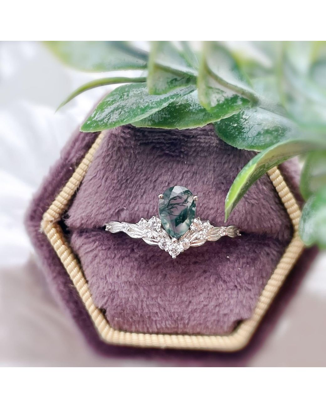 Azura Jewelry New York Metallic Angelique Tulip Moss Agate Ring Vermeil