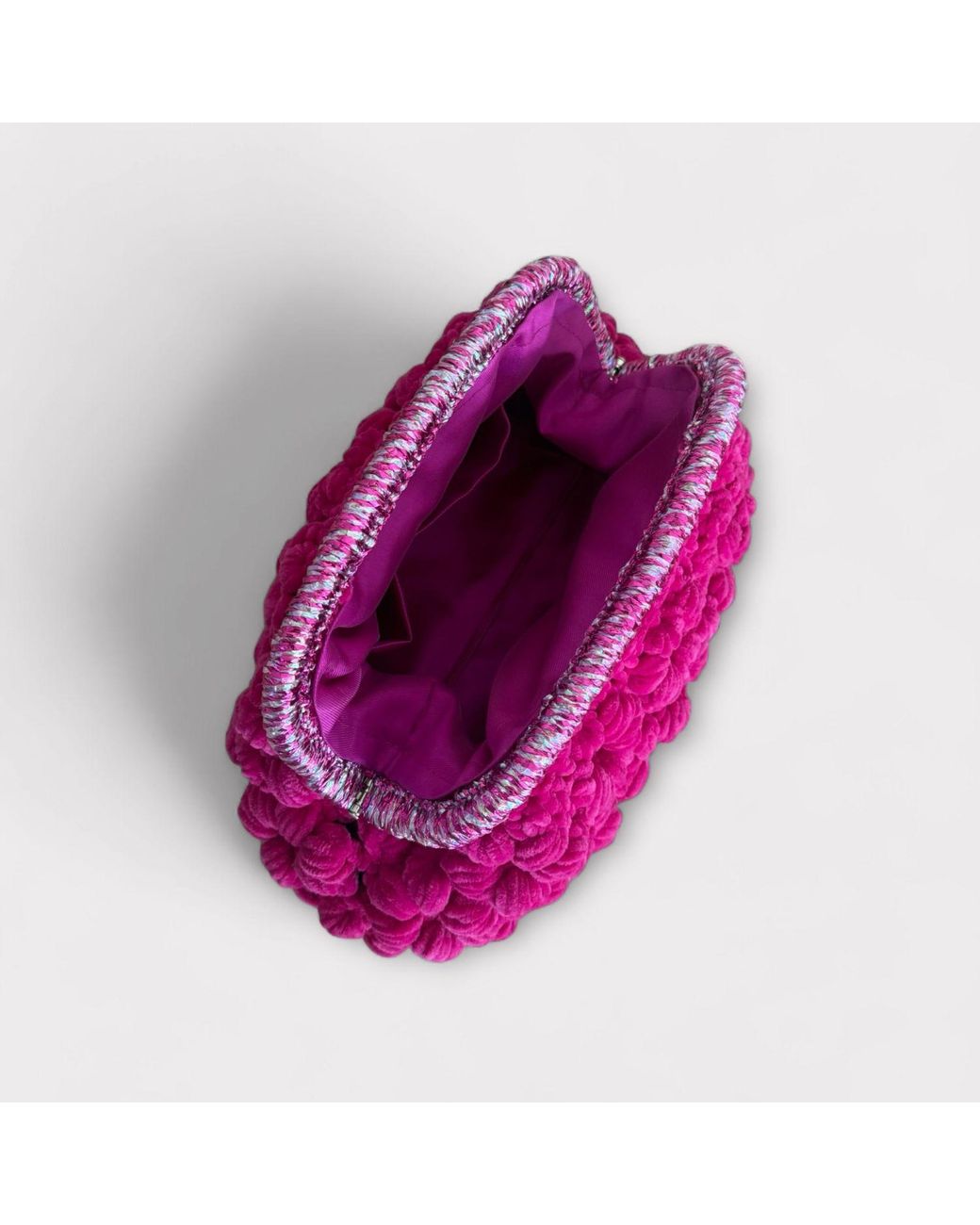 Springmoonatelier Purple Handmade Fuchsia Velvet Crochet Designer Bag – A Unique And Statement-Made Piece