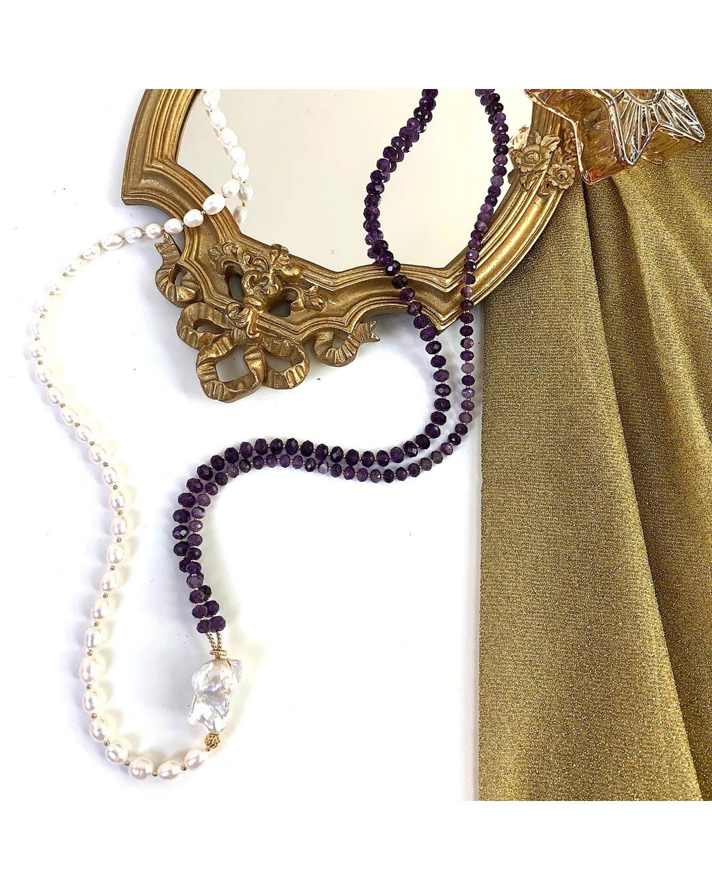 Farra White Amethyst With Freshwater Pearls Multi-Layers Necklace
