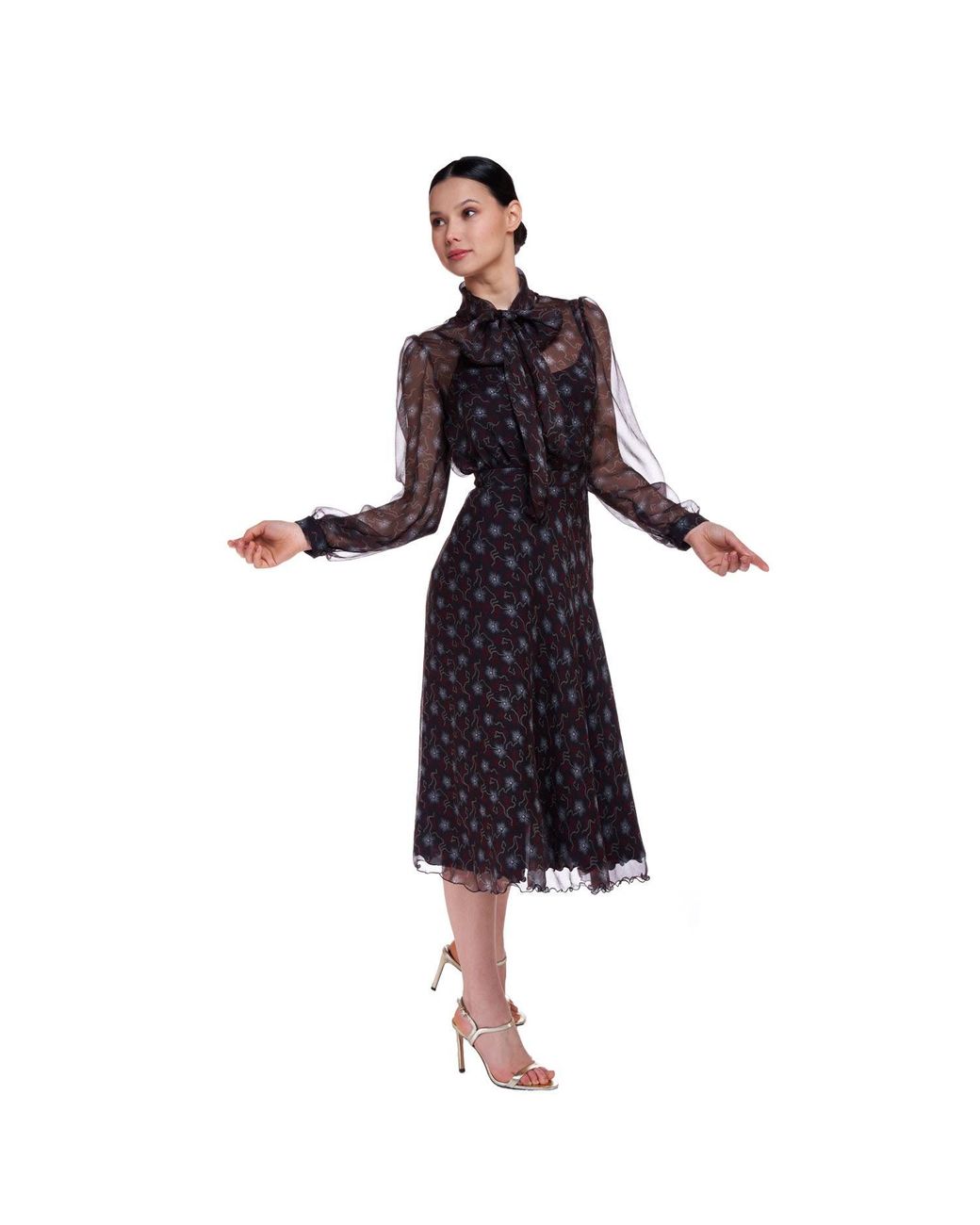 Sofia Tsereteli Brown Chocolate Patterned Silk Shirt