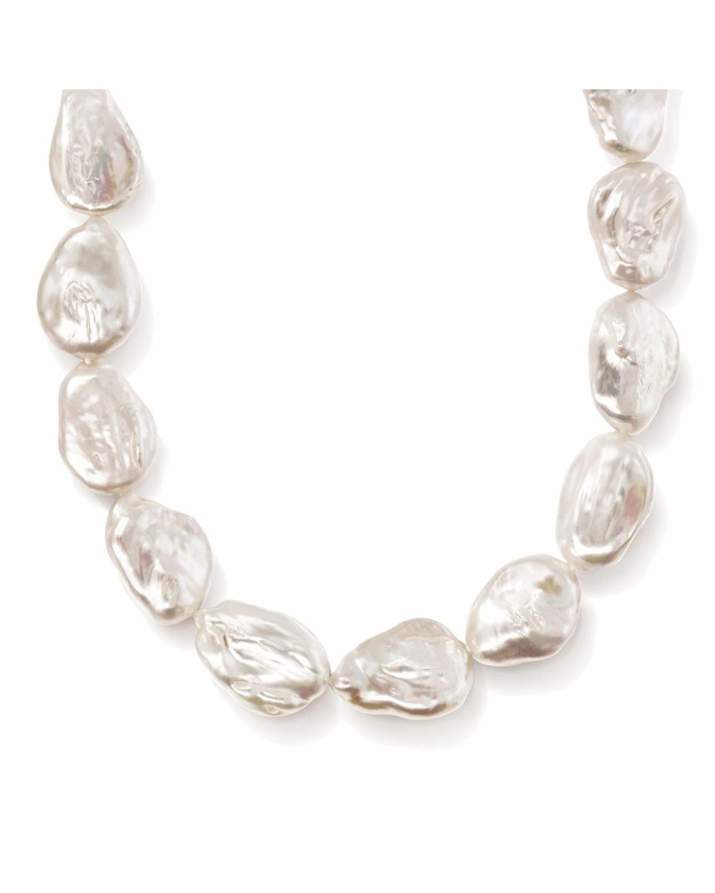 Unaloe Metallic Elegant Long Necklace With Freshwater Cultured Baroque Pearls And Sterling- Plated Lobster Clasp