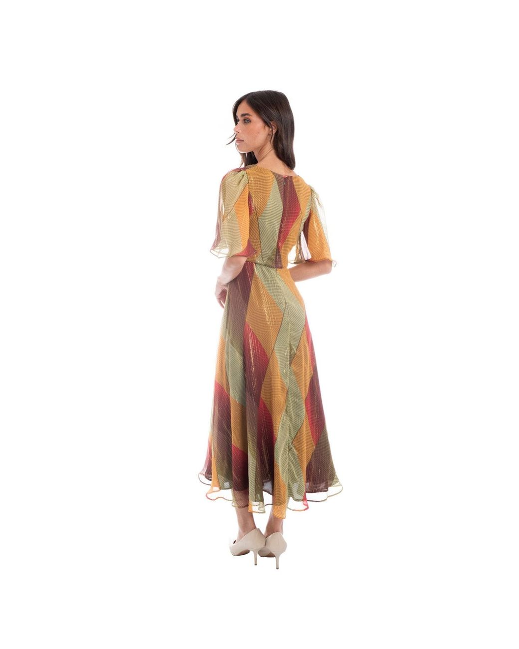 Sofia Tsereteli Brown Geometric Silk Chiffon Dress