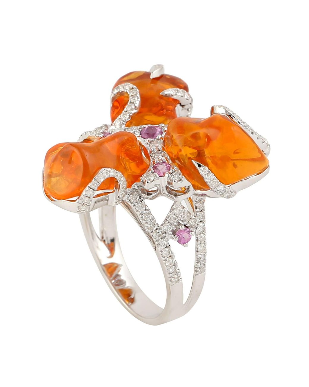 Artisan Orange Fire Opal, Sapphire & Diamond Statement Ring