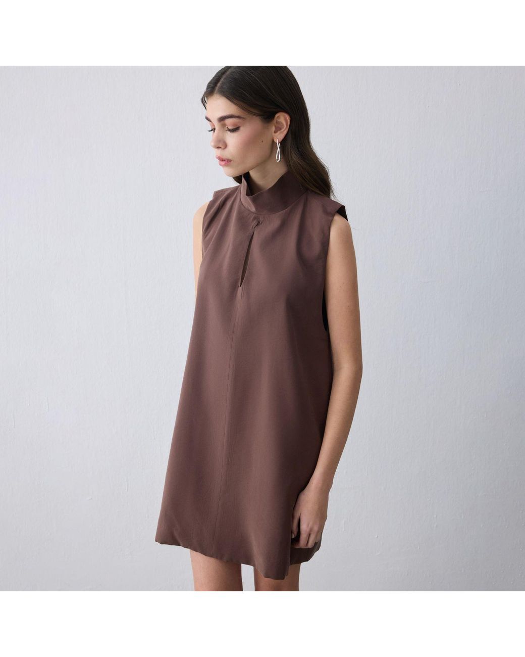 Thisisu Collection Brown Nara Cut-Out High-Neck Mini Dress –