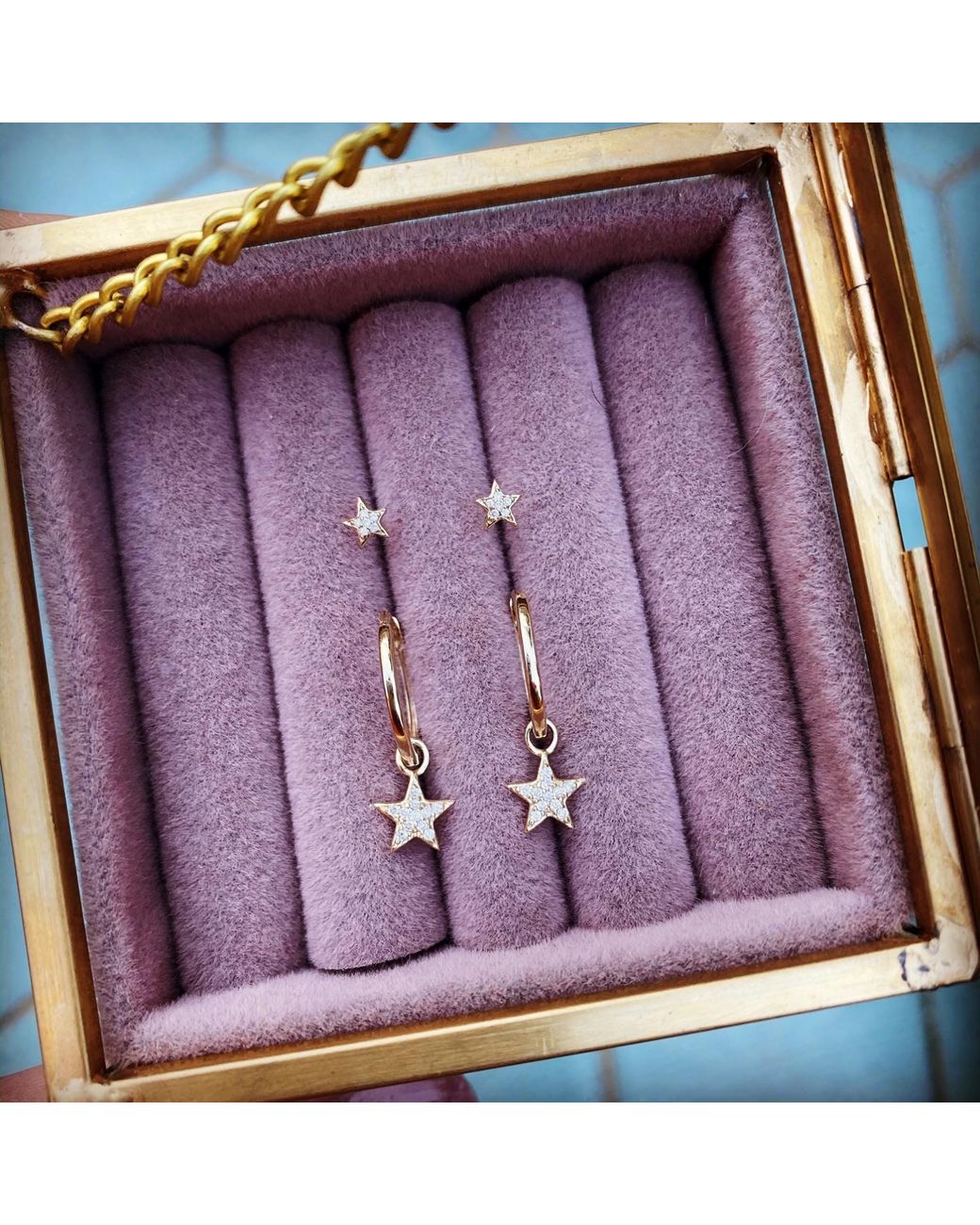 Zohreh Metallic Celestial Diamond Star Hoop Earrings 9K