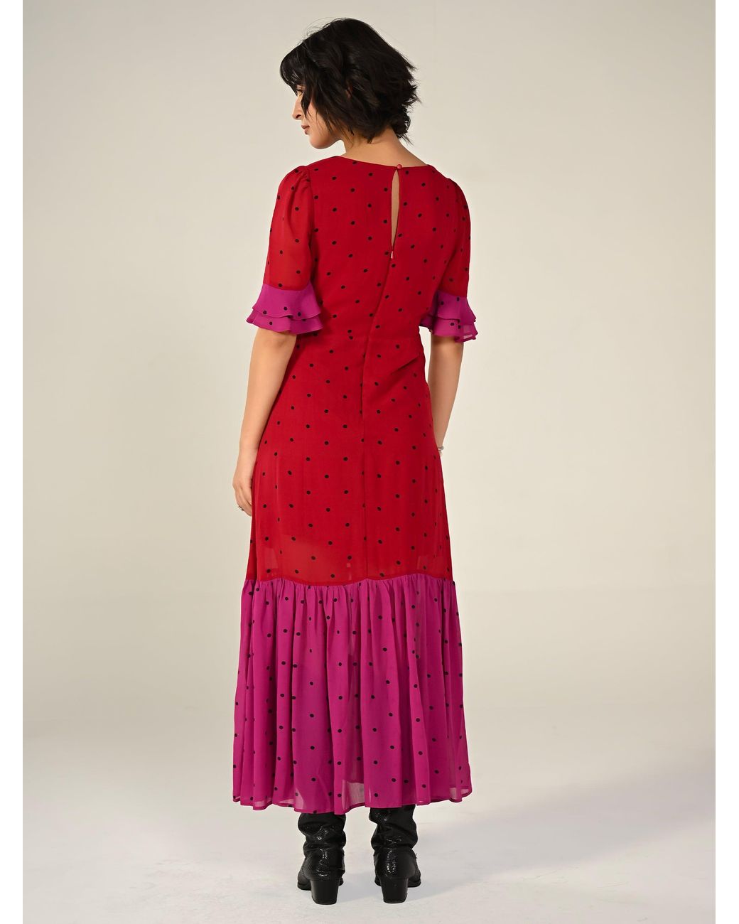 Rose & Nancy Red Saphi And Polka Dot Maxi Dress