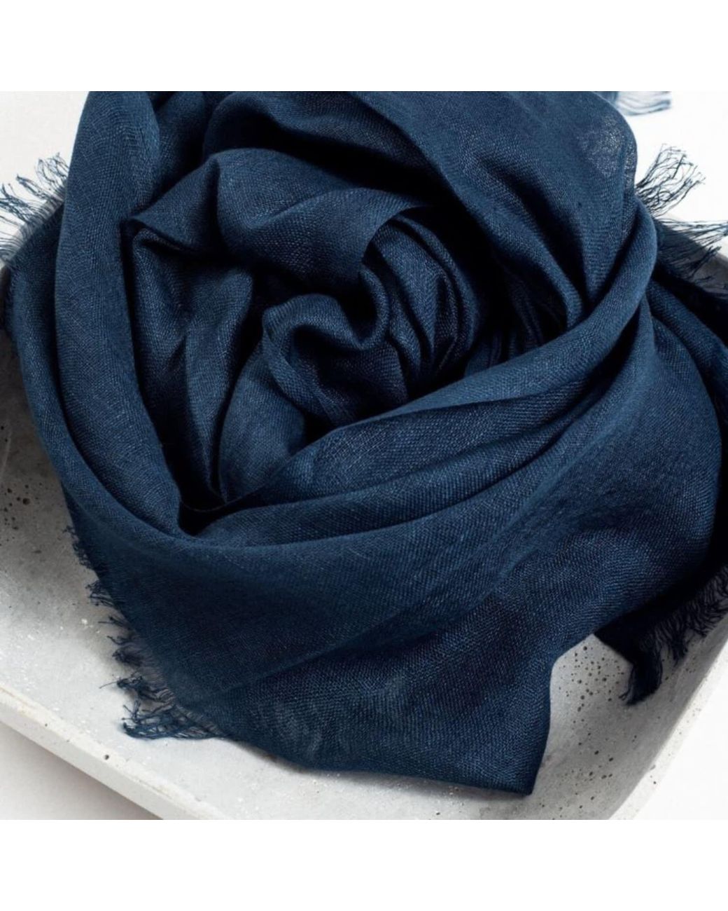 Variously Blue Midnight Hand Woven Linen Silk Blend Scarf
