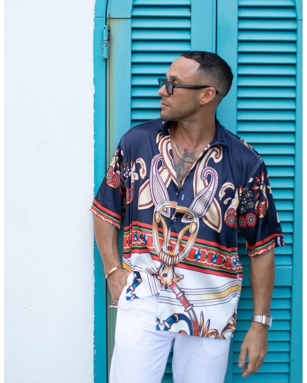Hustle Blue Cannes Satin-Shirt for men
