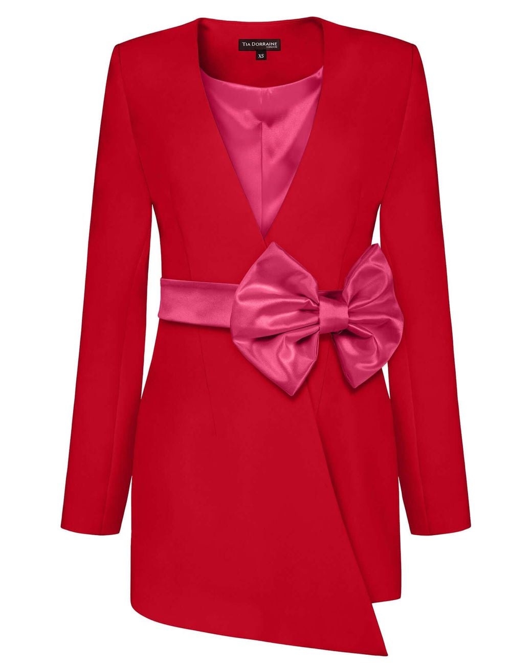 Tia Dorraine Red Pearl Blazer With Detachable Bow Belt