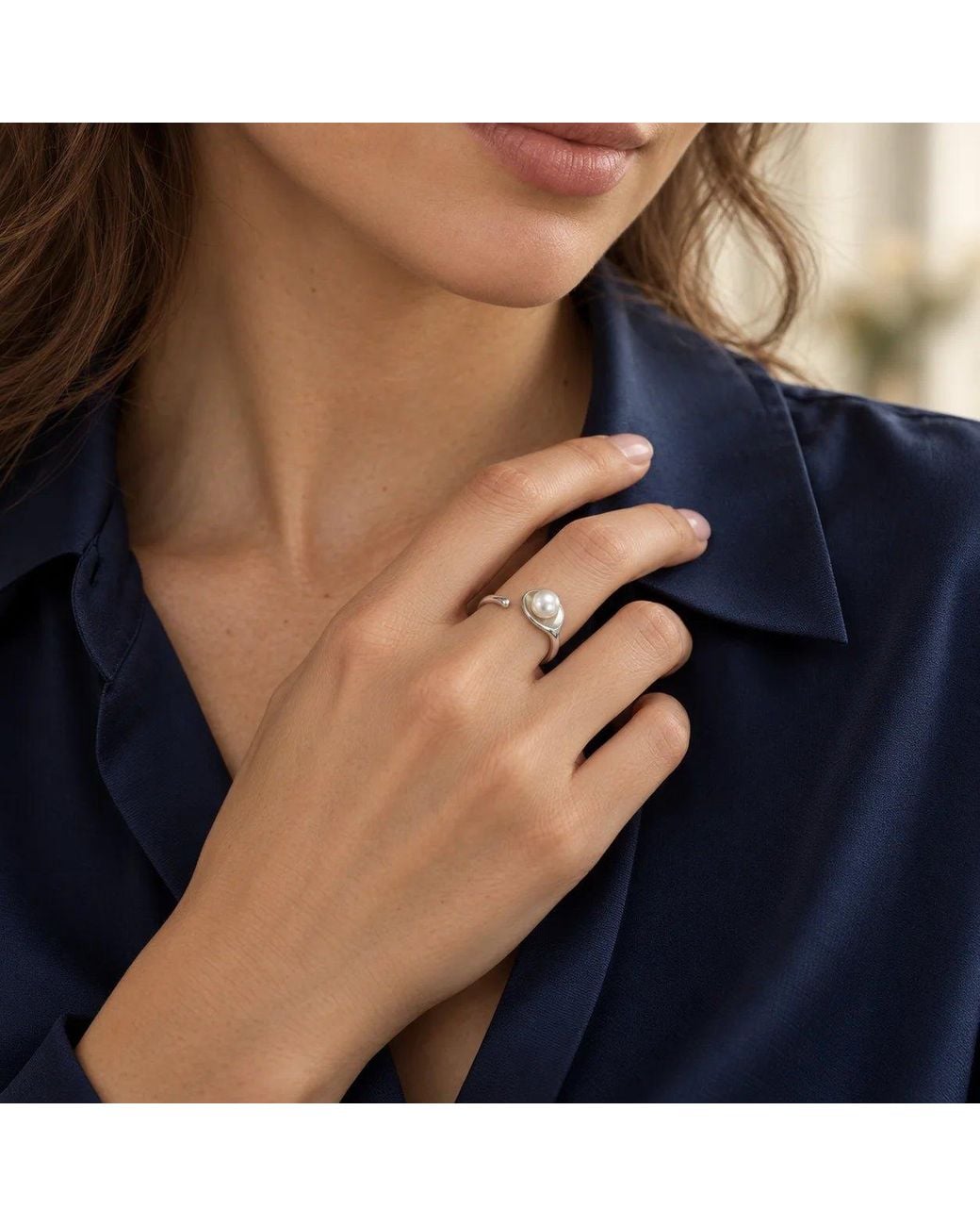 Angel Barocco Metallic Sterling Freshwater Pearl Leaf Open Ring