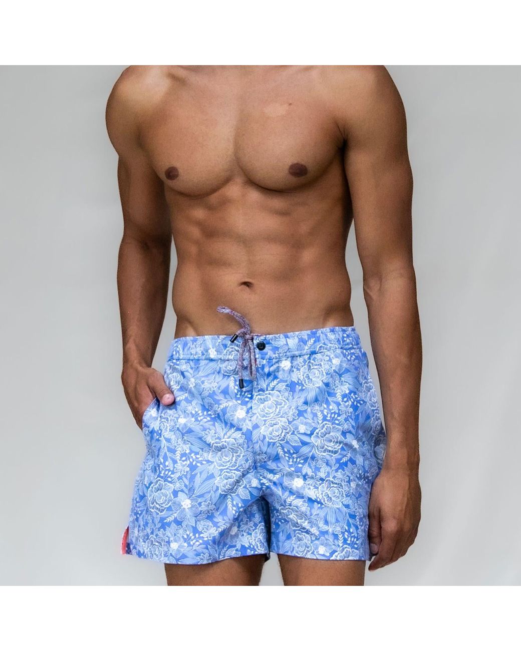 Lords of Harlech Blue Quack Cutout Floral Swim Short for men