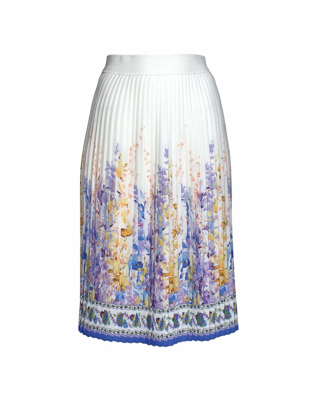 Lalipop Design Blue Floral-Print Pleated Recycled Fabric Knee-Length Skirt