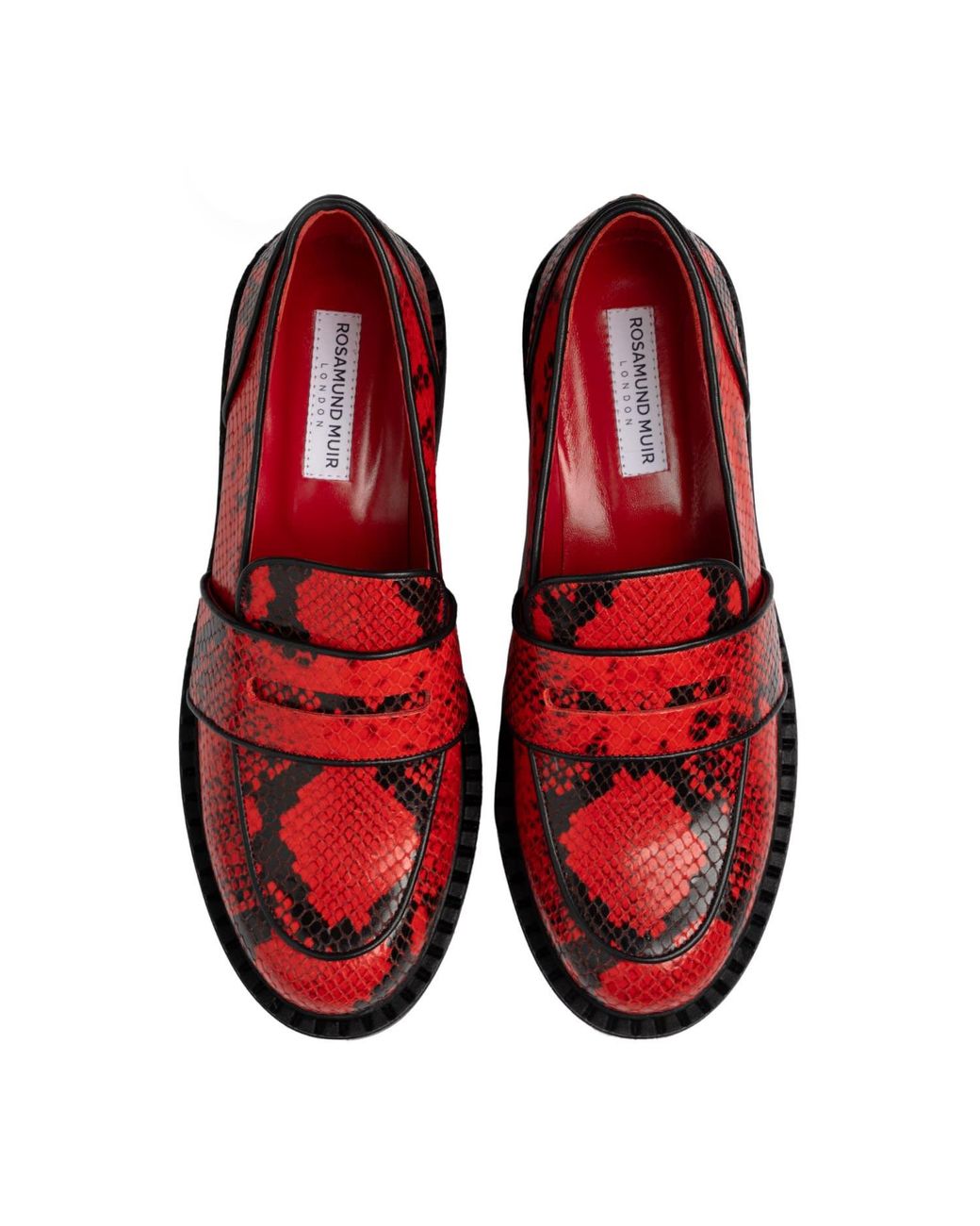 Rosamund Muir London Red Stratford & Snake Print Loafers
