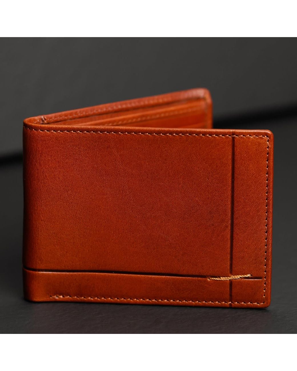 Time Resistance Brown Cognac Leather Bifold Wallet for men