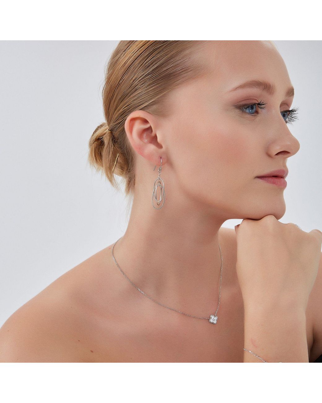 Spero London White Nested Loop 3D Drop Earrings