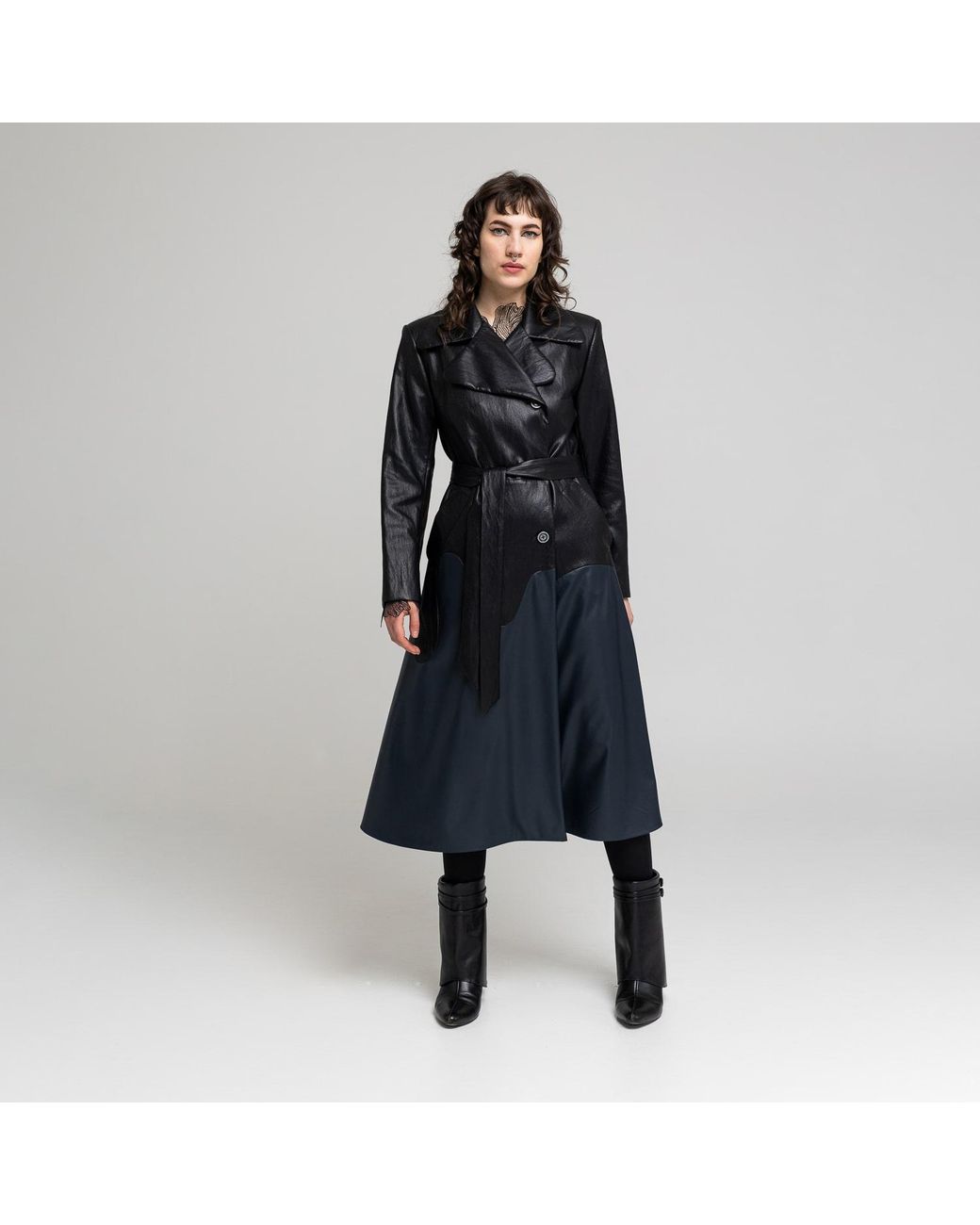 ARTISTA Blue Anastasia Eco-Leather Maxi Coat