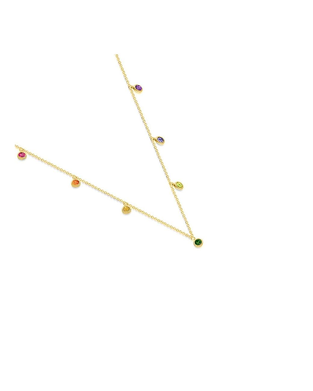 Genevieve Collection Metallic 18K Raindow Color Gemstone Necklace Choker