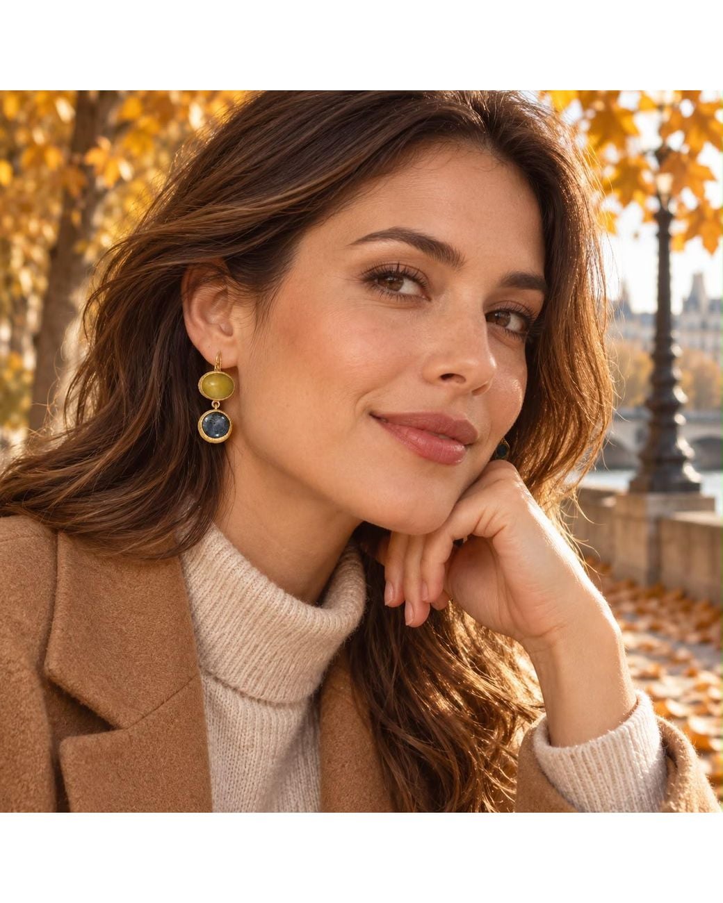 By Ozge Blue Golden Earth & Midnight Sky Natural Stone Brass-Plated Drop Earrings