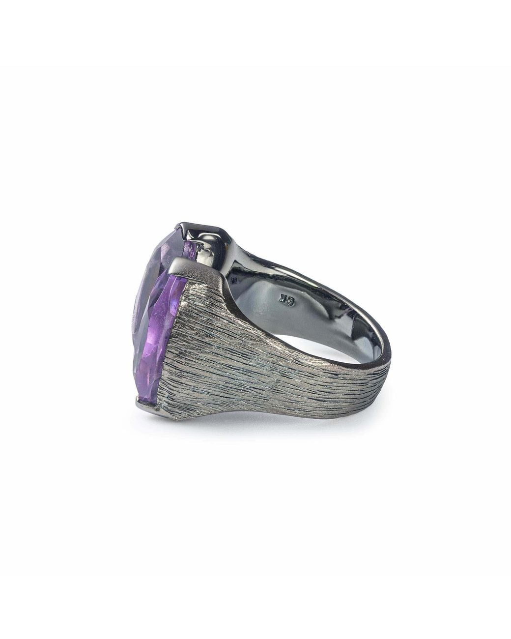 German Kabirski Purple Roones Open Design Blackened Ring With Princess Cut Amethyst