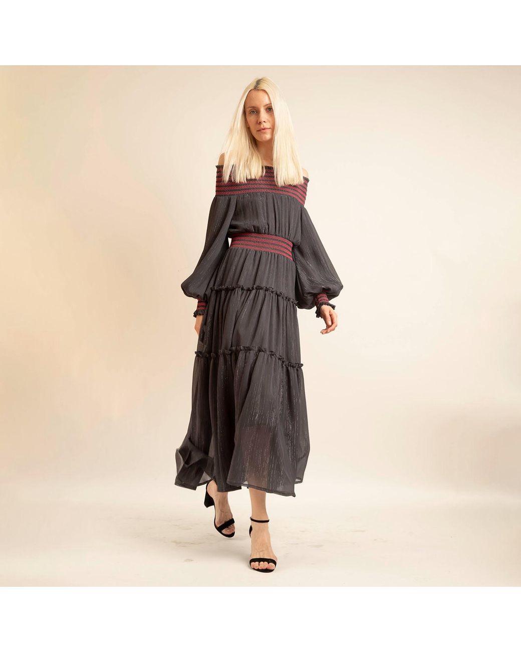 Vivienne Pash Blue Charli Off-Shoulder Maxi Dress