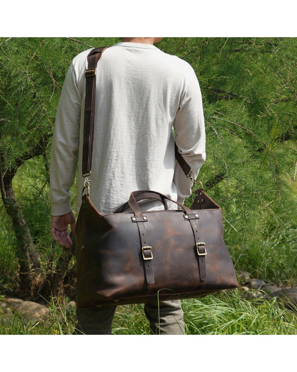Touri Black Genuine Leather Duffel Holdall -Worn for men
