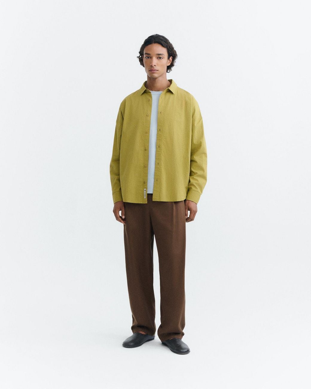 Thinking Mu Green Oversize Seersucker Haru Shirt for men