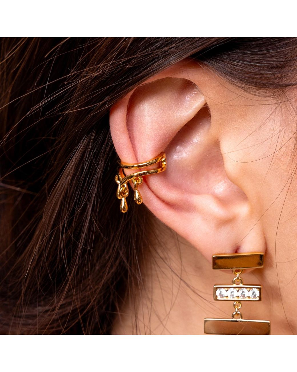 Lucy Quartermaine Metallic Tri Drop Ear Cuff