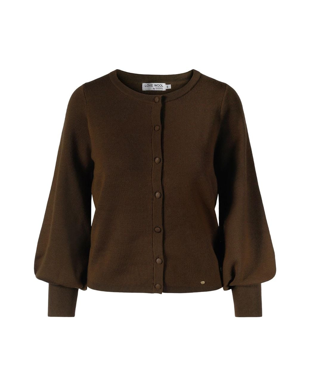 tirillm Brown Ava Merino Wool Cardigan With Balloon Sleeves