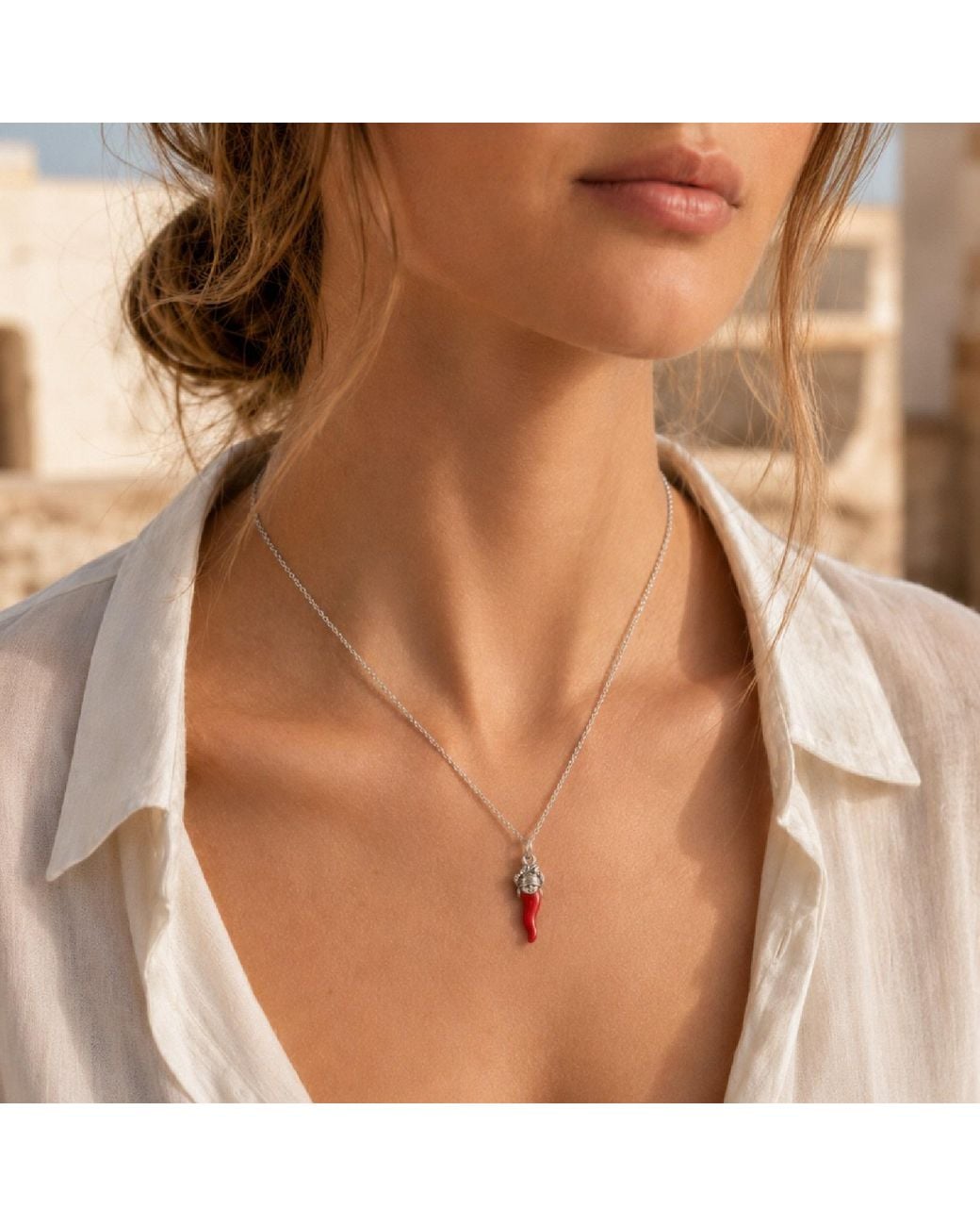 Unaloe Metallic Sterling See No Evil Italian Horn Pendant Necklace