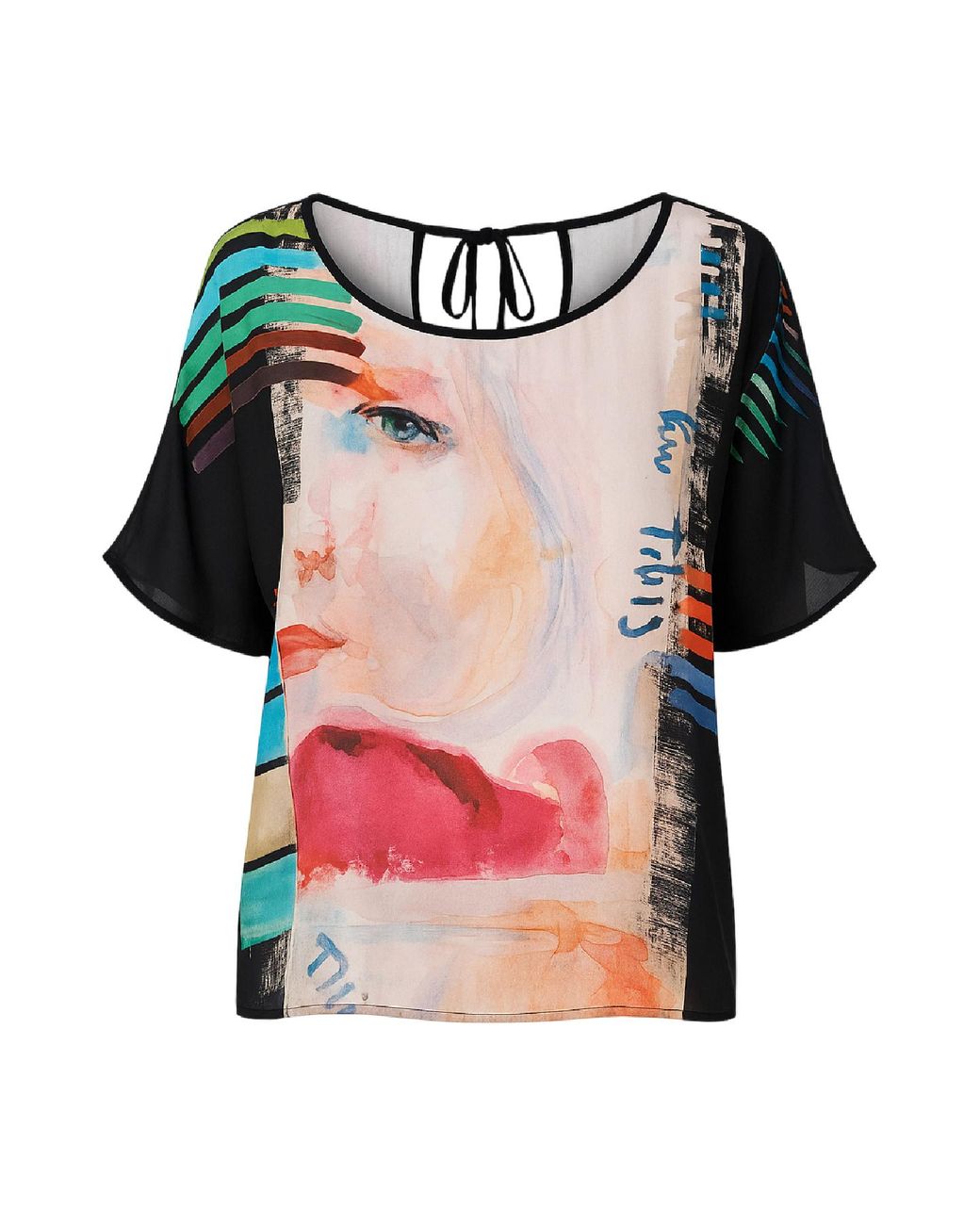 Conquista Red Artistic Print Chiffon Top — Lightweight, Vibrant & Effortlessly Elegant