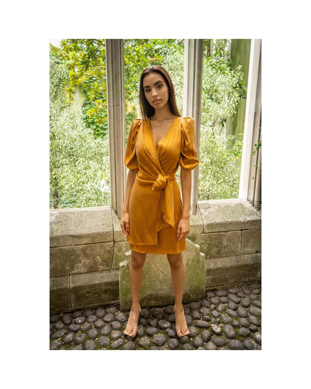 Femponiq Brown Draped Vegan-cupro Wrap Dress