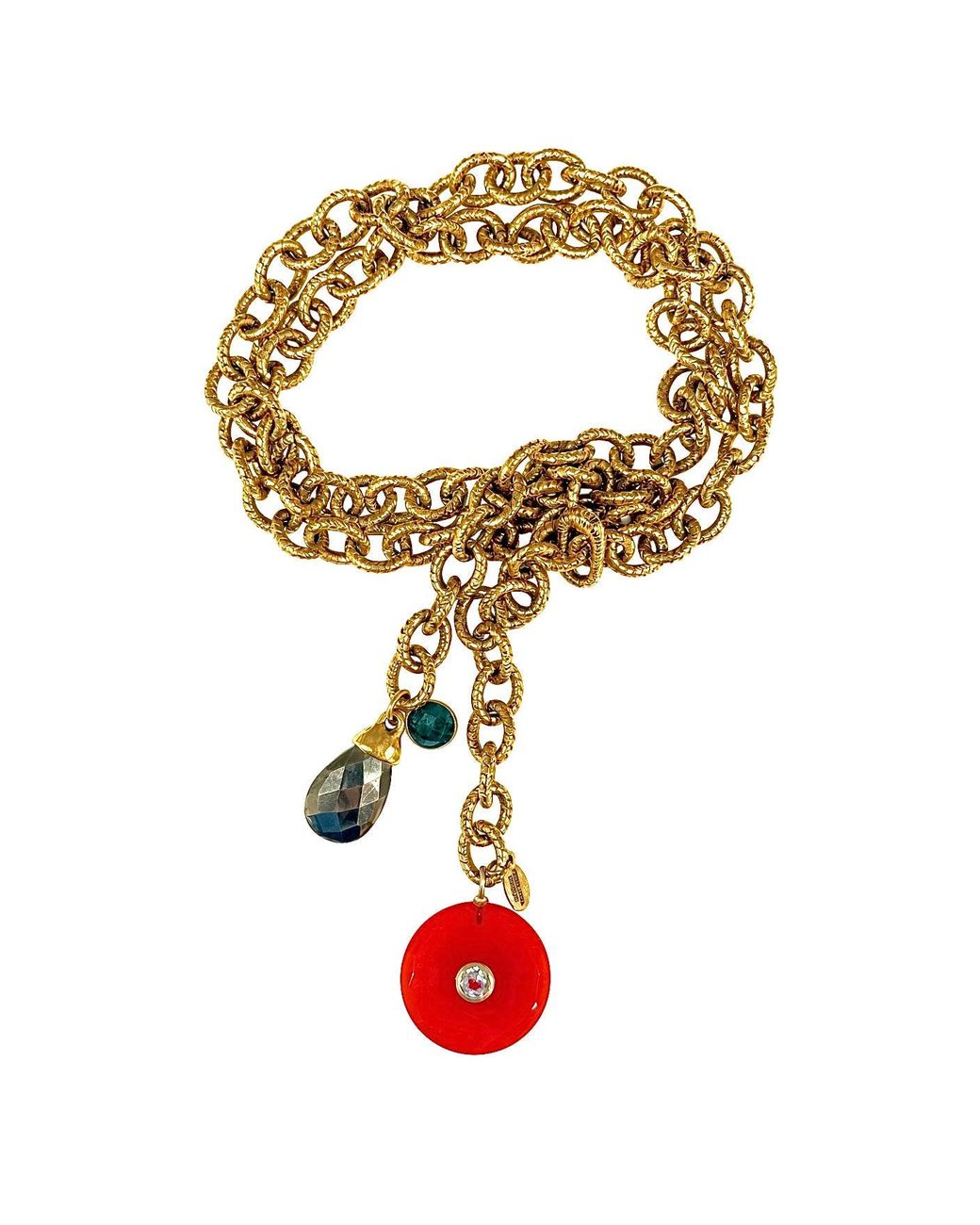 Persia Dona Jewelry Metallic Vintage Chain X Carnelian Circle Necklace