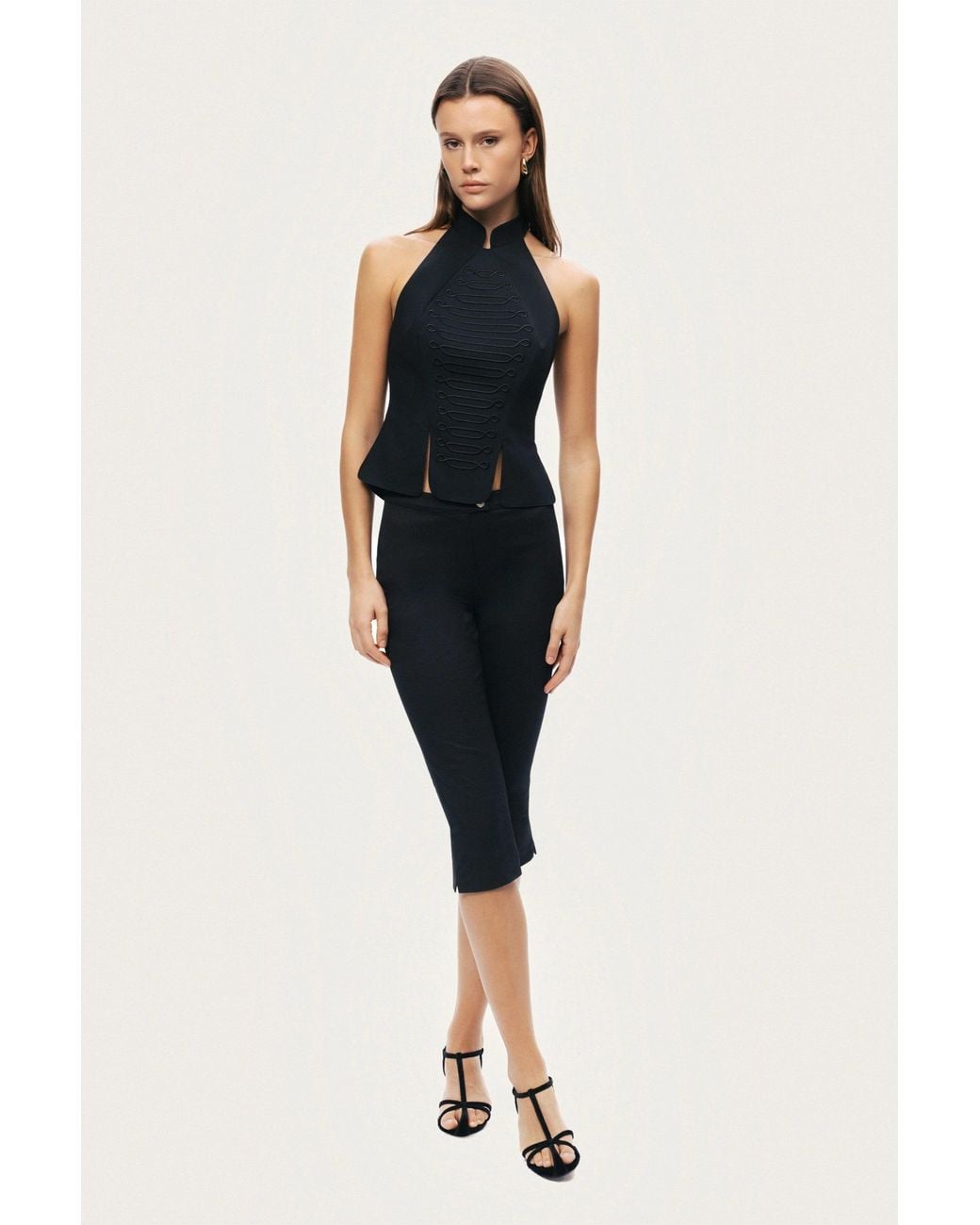 Nocturne Black Halter Neck Structured Top