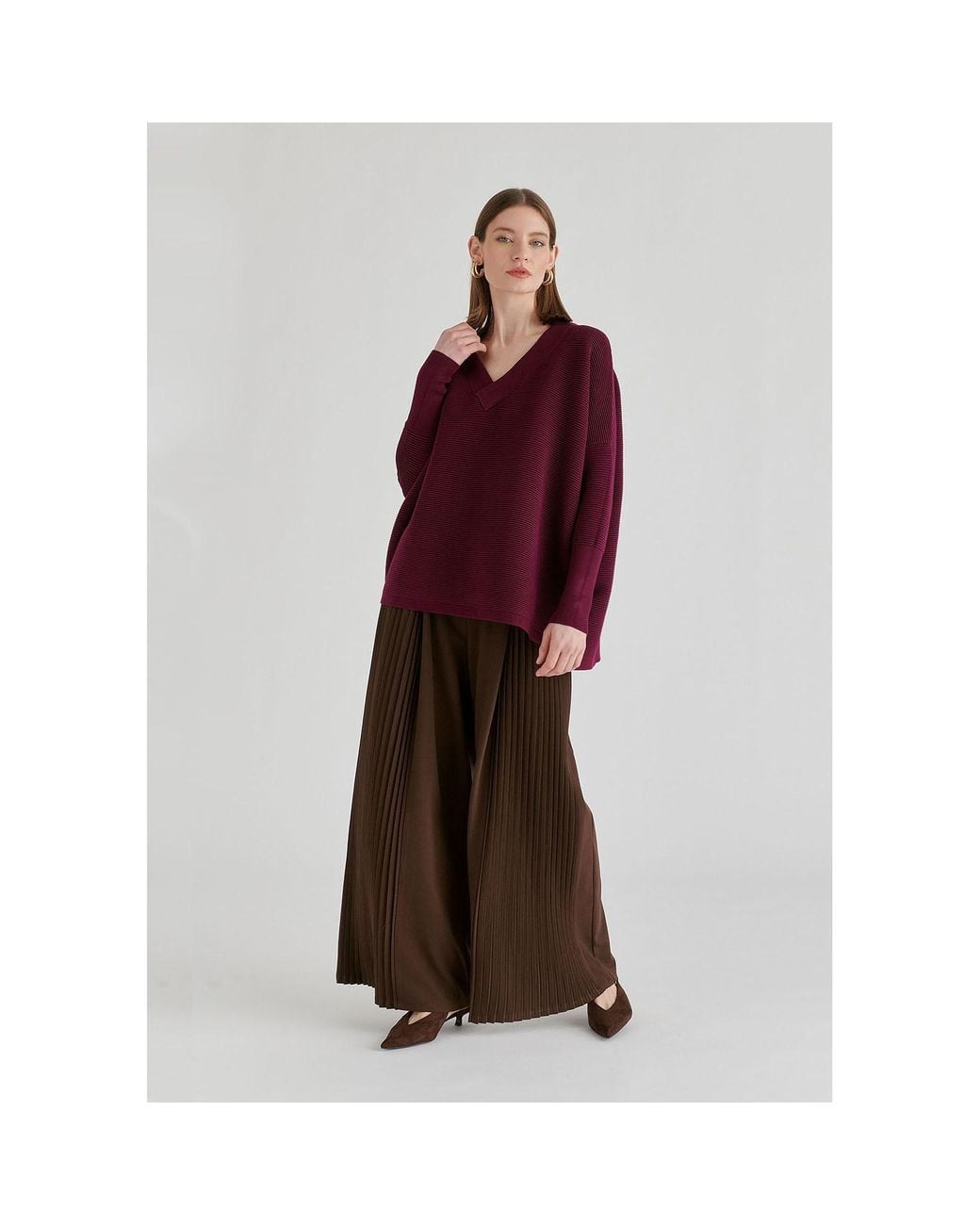 Paisie Purple V-Neck Ribbed Jumper