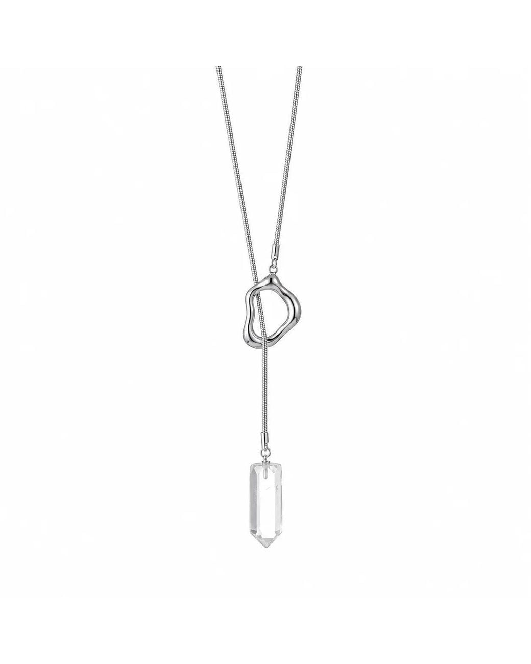 Ormiro Metallic Aether Clear Quartz Crystal And Titanium Steel Lariat Necklace
