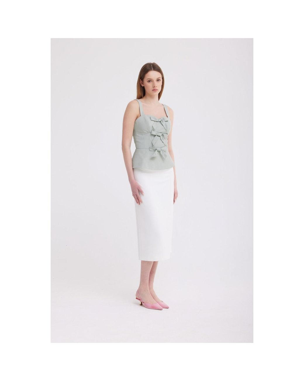 Georgette Blue Mint Bow Detail Peplum Top