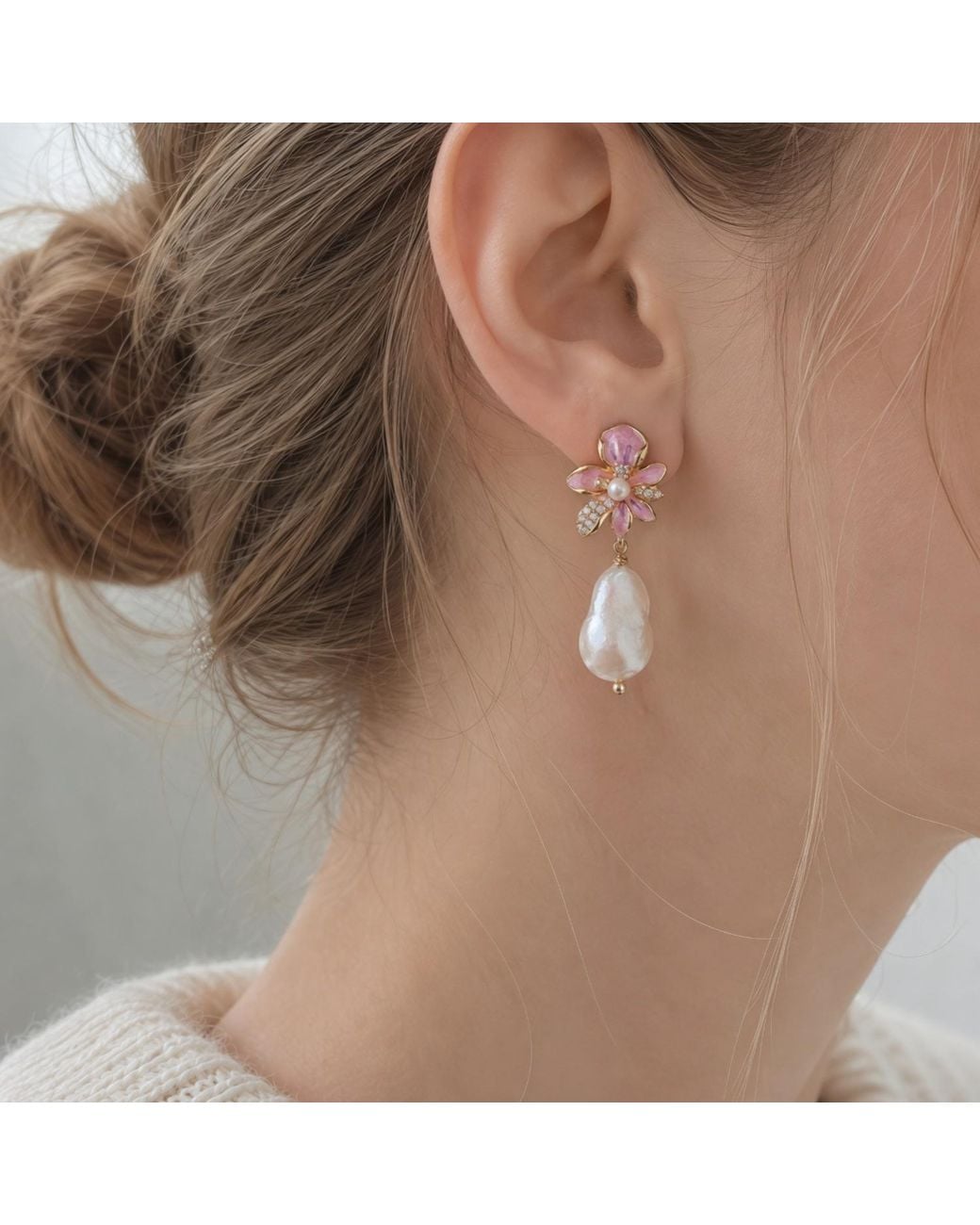 Ninemoo Pink Iris Bloom Earrings
