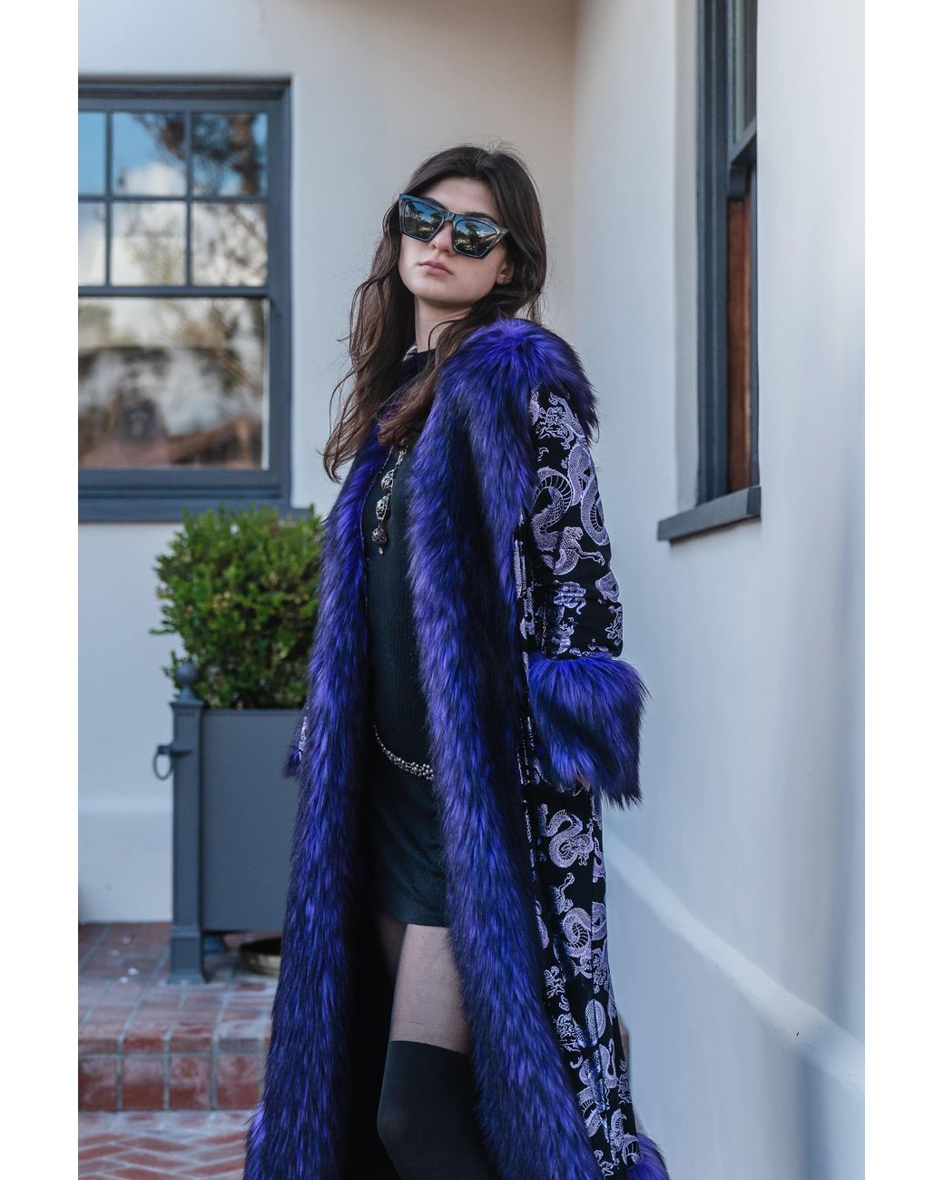 Jennafer Grace Blue Penny Deluxe Nymeria Plum Faux Fur Coat