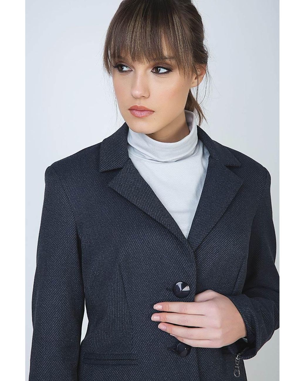 Conquista Blue Button Blazer With Zip Detail