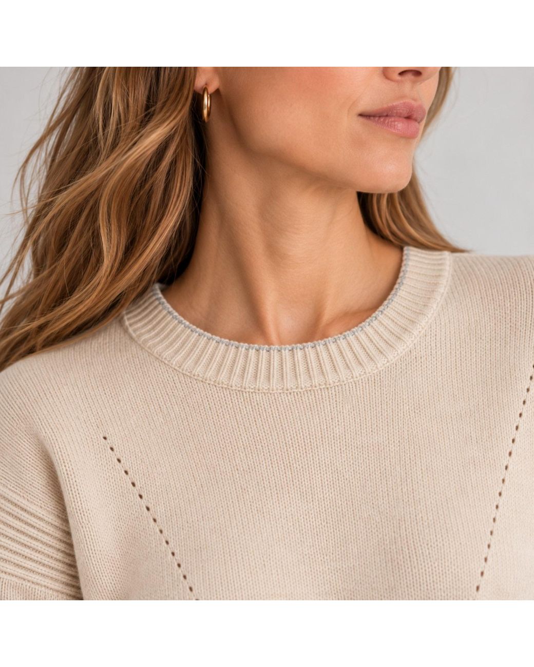Nuvv Collection Natural Neutrals Cashmere-Wool Blend Round Necked Knit Sweater