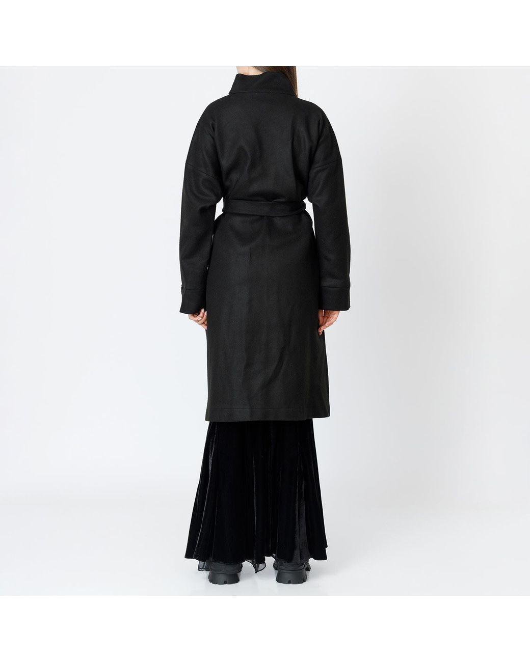 LIA ARAM Black Cloth Belted Coat