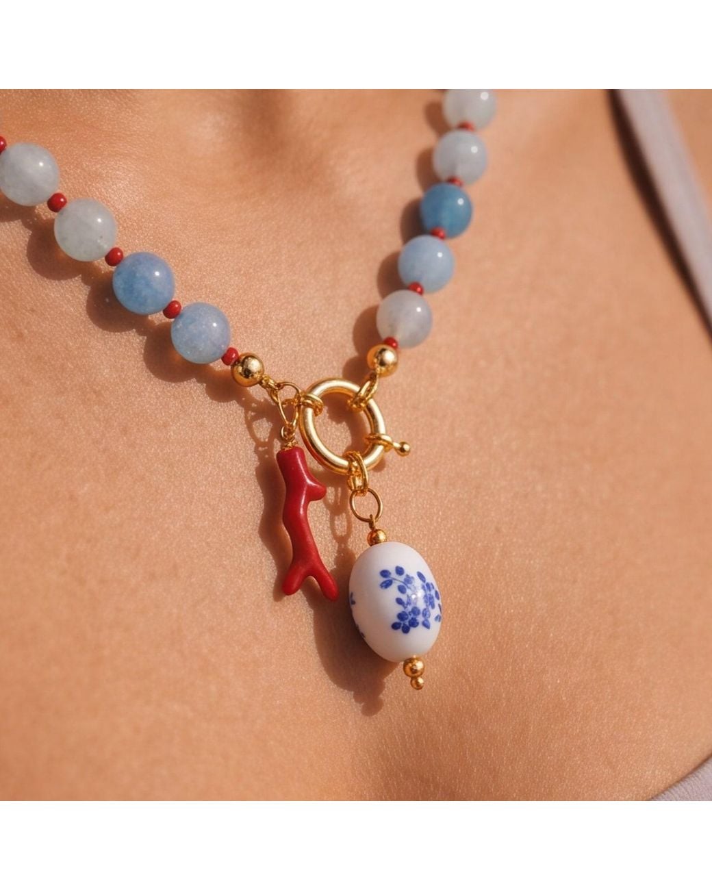 Ormiro Metallic Azure Reef Agate Beaded Necklace
