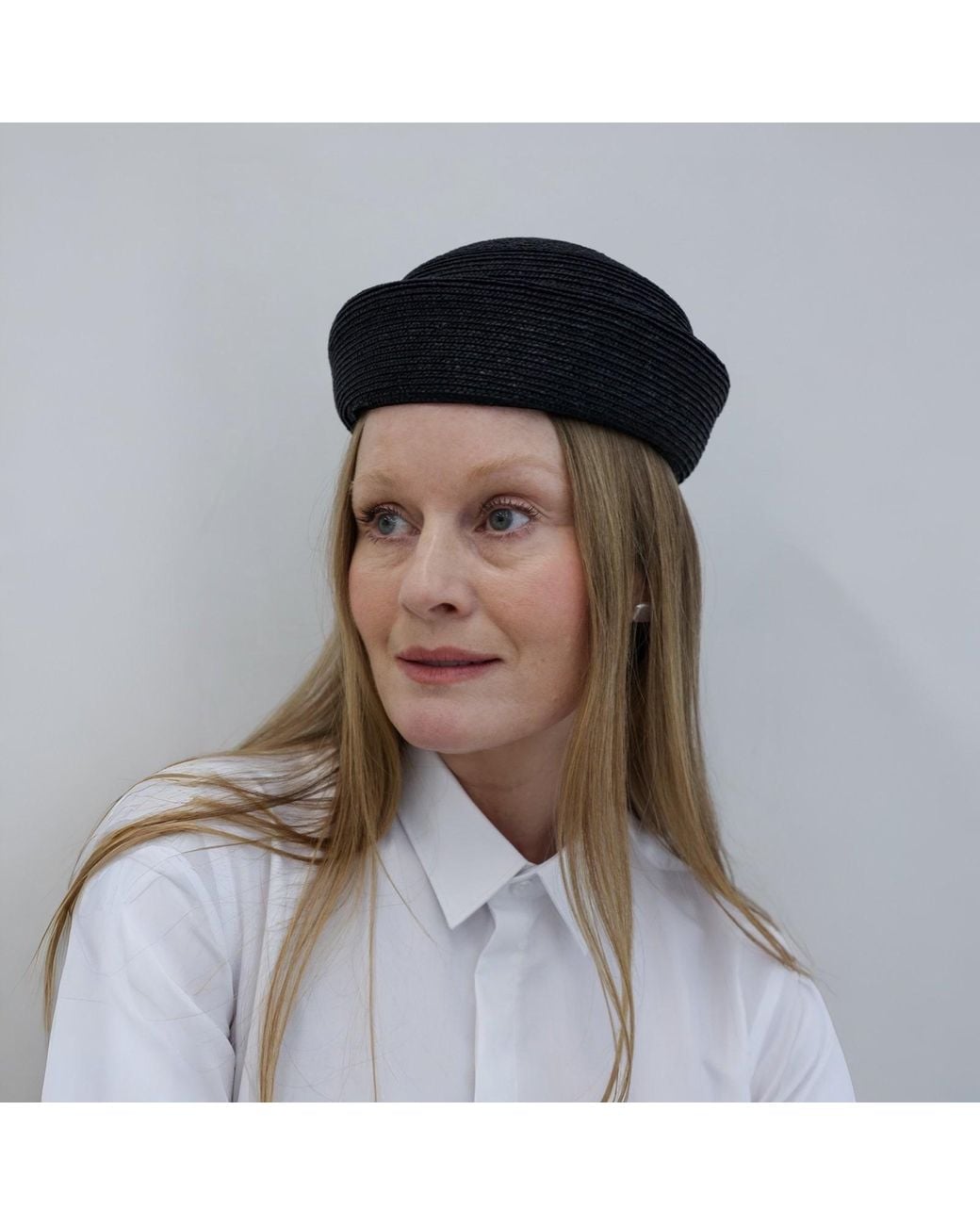 London Atelier Byproduct Blue Straw Pillbox Hat